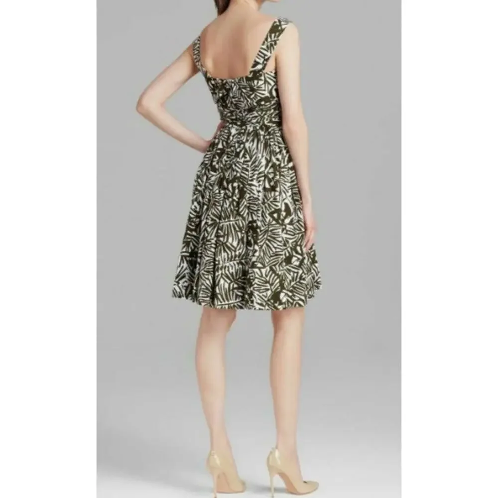 KATE SPADE Green Orchid Floral Print Fit & Flare Sun Dress Size 2 Havana Cotton